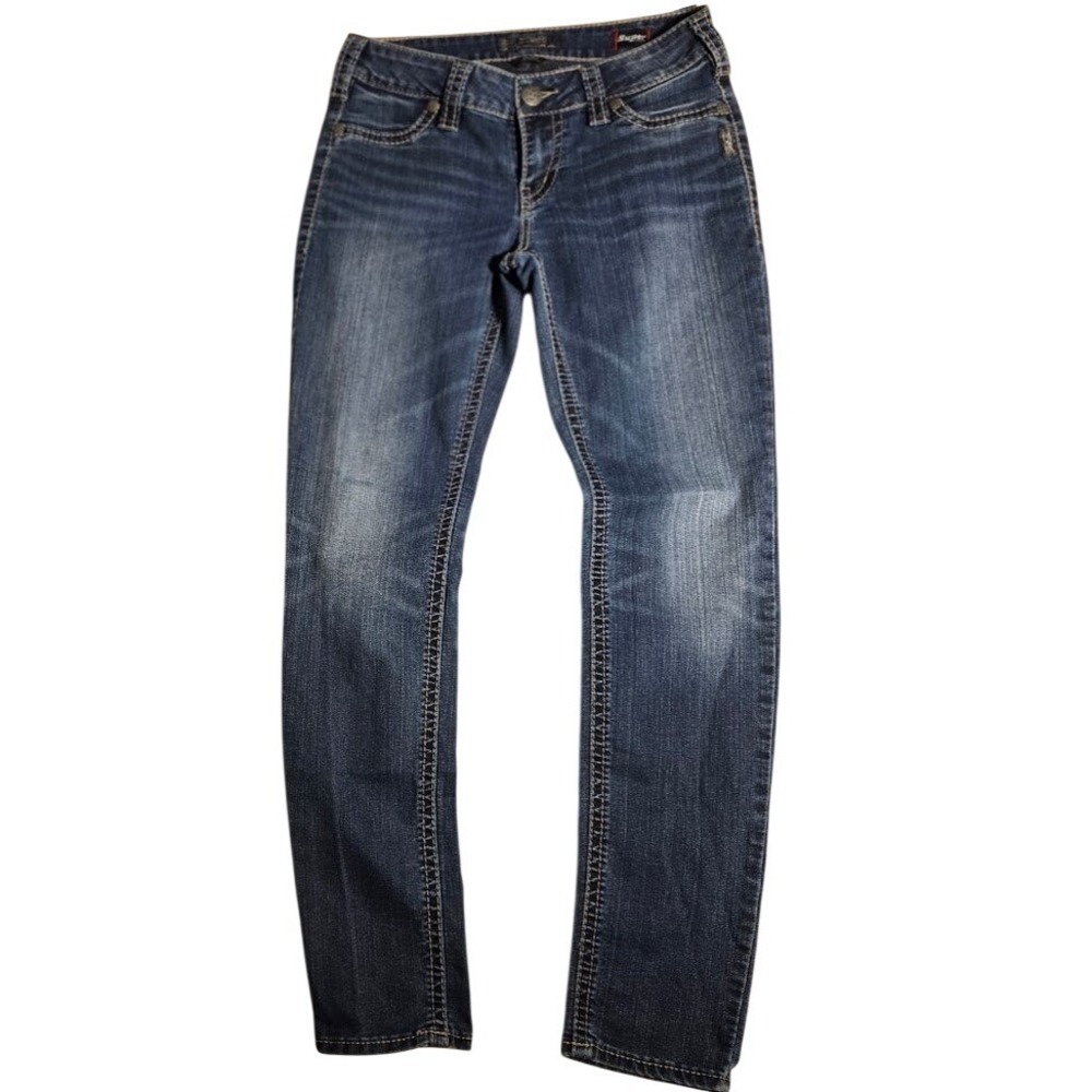 Silver Jeans Suki Skinny Womens 30x31 Dark Wash Stretch Mid Rise Denim whiskered